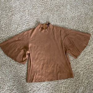 Jealous Tomato Faux Suede Camel Boho Western Rodeo Cowgirl Blouse Top L Large